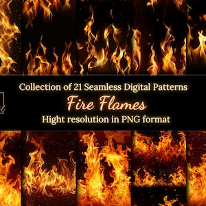 21 Collection de motifs sans couture flammes de feu • Flammes de feu vives pour des designs intenses et fougueux • Images clipart PNG • Superpositions numériques