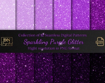 Sparkling Purple Glitter Seamless Digital Patterns Collection • Seamless Glamour Purple Glitter Digital Paper