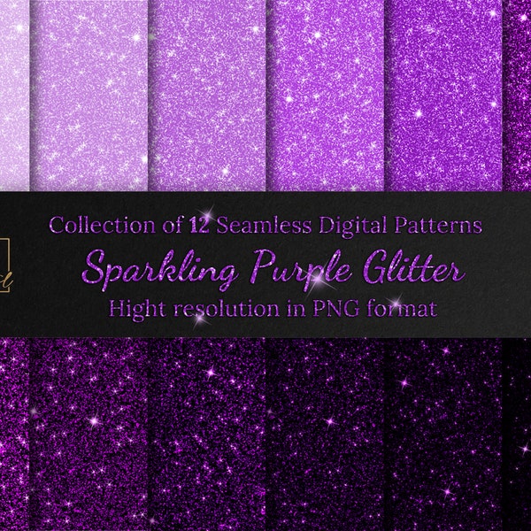 Sparkling Purple Glitter Seamless Digital Patterns Collection • Seamless Glamour Purple Glitter Digital Paper