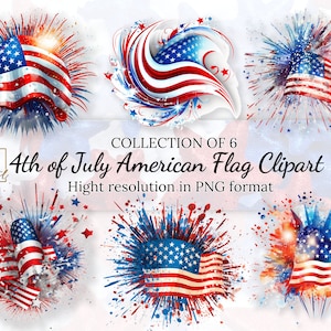 Collection de cliparts représentant le drapeau américain du 4 juillet avec licence commerciale gratuite • Illustrations de feux d'artifice • Haute résolution