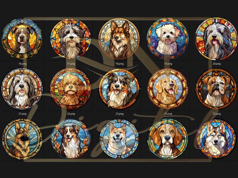 50 Stained Glass Dogs Clipart Mega Collection Round Stained Glass