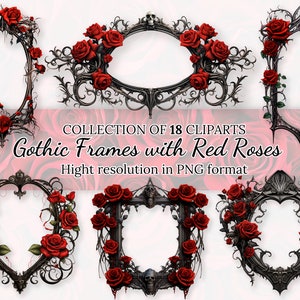 Coleção de clipart de molduras góticas com rosas vermelhas com licença comercial gratuita • Clip Art elegante para designs românticos