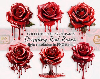 Dripping Red Roses Clipart Collection ( Digital Download with Transparent Background)