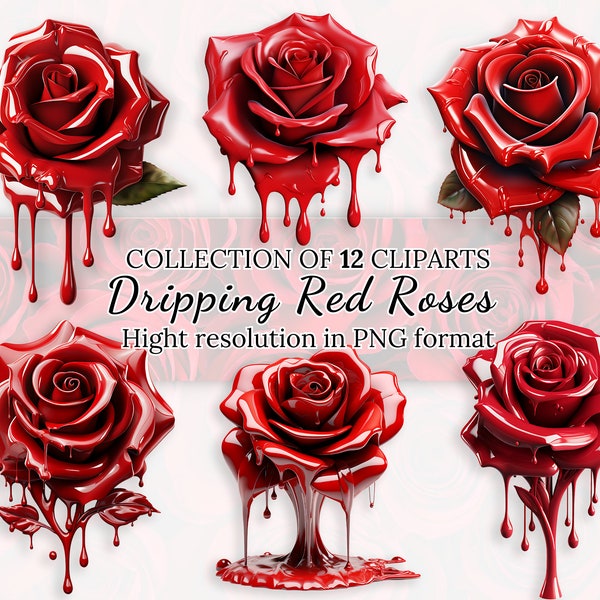 Dripping Red Roses Clipart Collection • Dripping Roses Illustrations With Transparent Background for RomanticDelights