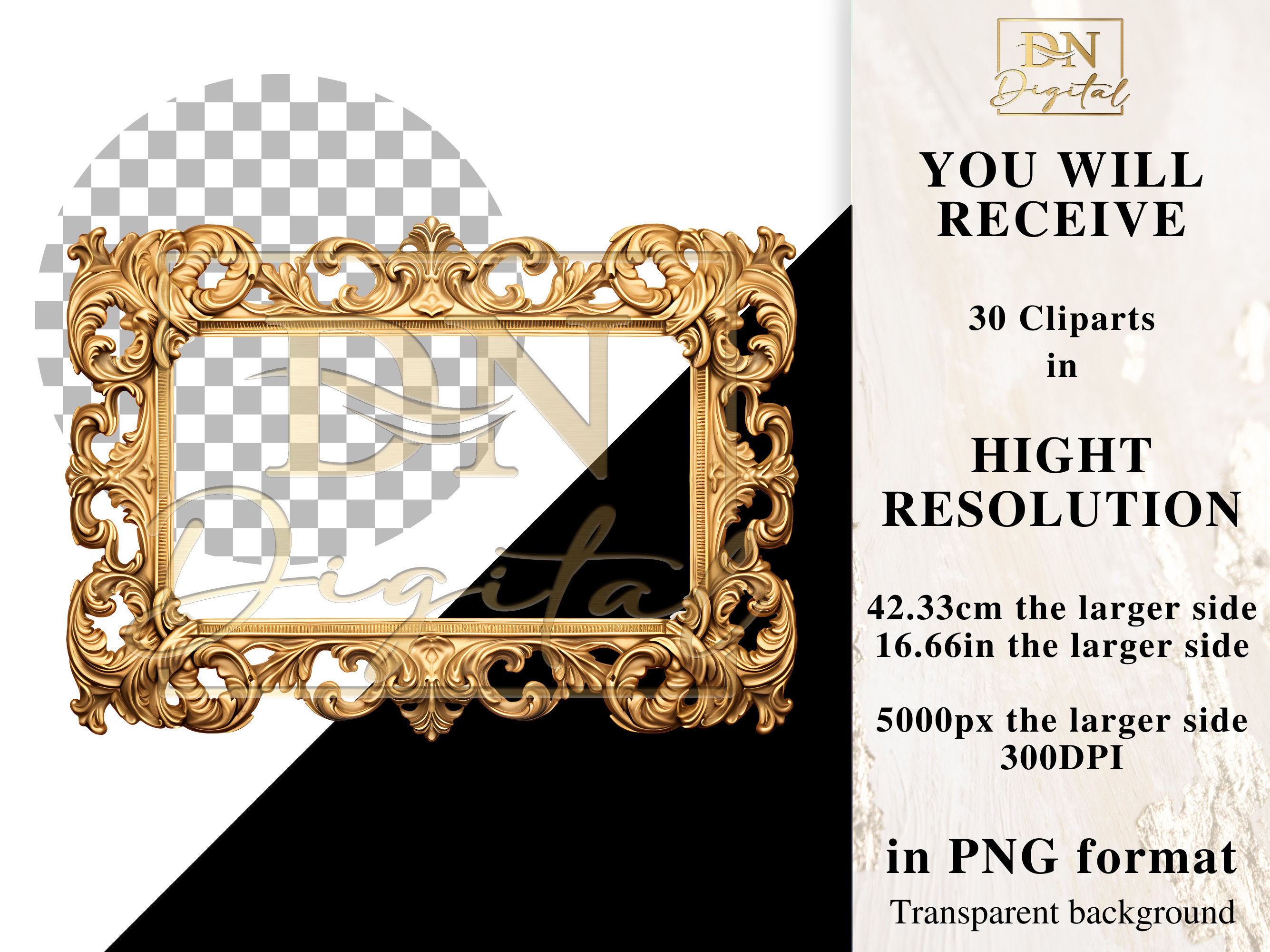 Antique Rectangular Gold Frames Clipart Collection With Free - Etsy