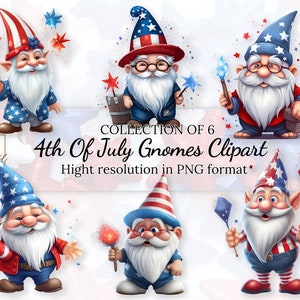 Collection de cliparts gnomes du 4 juillet avec licence commerciale gratuite • Illustrations de gnomes • Haute résolution • PNG - arrière-plan transparent