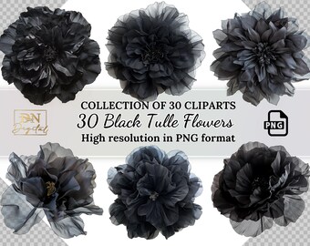 40 Black Tulle Flowers Overlays/Clipart Collection With Free Commercial License •Floral Maternity Illustrations Bundle •Hight Resolution PNG