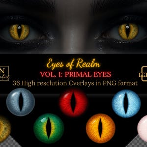 Colección de superposiciones/imágenes prediseñadas de Eyes of Realm • Elementos oculares primarios de alta resolución para retoque de retratos • Arte fantástico y maquillaje digital • Formato PNG