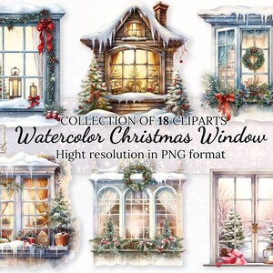 18 Clipart-collectie aquarel kerstraam voor feestelijke hoogstandjes • Wintervakantie-illustraties • Kerstwelkomst-clipart