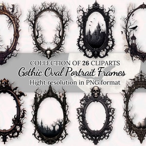 Coleção de clipart de molduras ovais góticas com licença comercial gratuita • Clip art de molduras assustadoras de Halloween para charme dramático