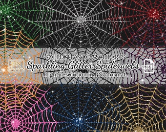 72 Sparkling Glitter Spiderwebs Clipart Collection for Magical Craft • Sparkling Spiderweb PNG Photo • Halloween Clip Art • Digital Stickers