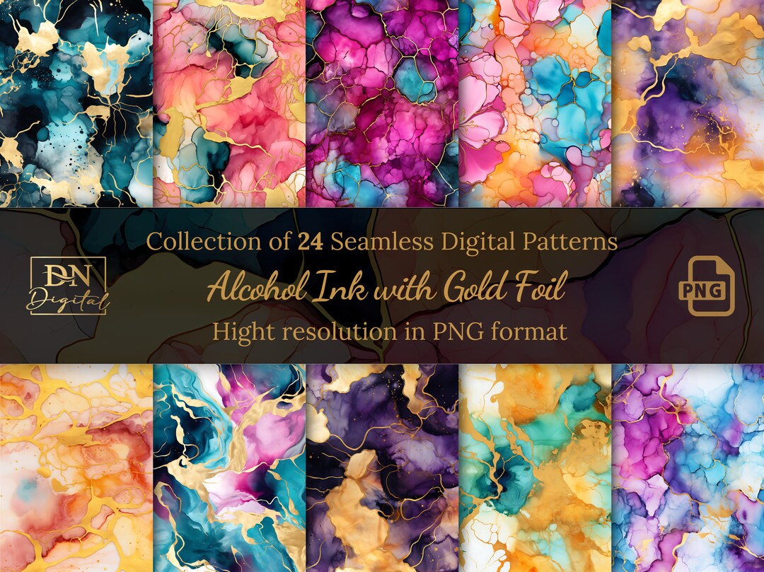 Alcohol Ink With Gold Foil Seamless Digital Patterns Collection ...