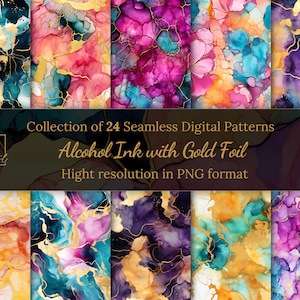 Encre à alcool avec feuille d'or Collection de motifs numériques transparents • Encre infusible avec papier numérique feuille d'or