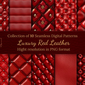 Luxury Red Leather Seamless Digital Patterns Collection •  Red Leather Seamless Digital Paper