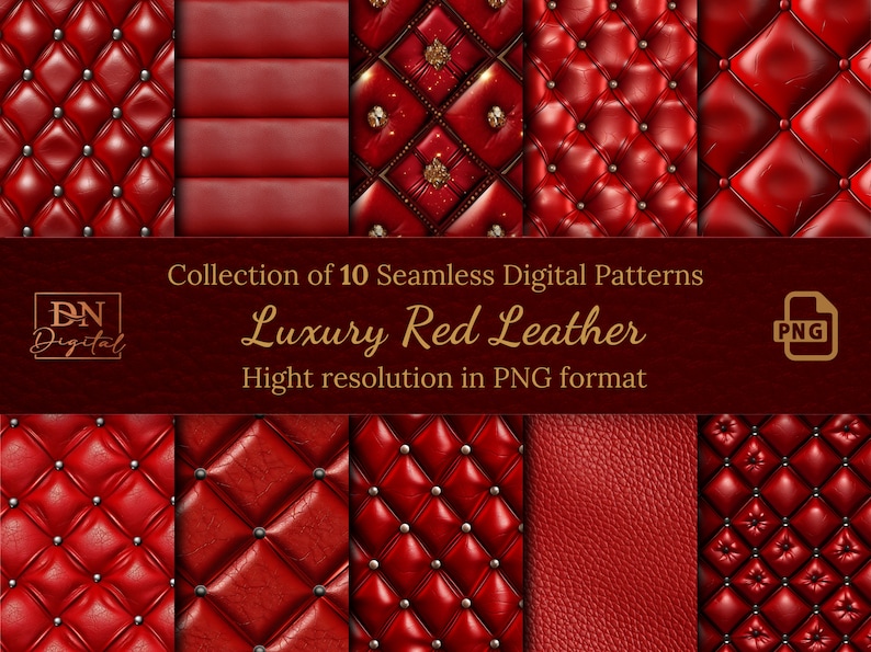 Luxury Red Leather Seamless Digital Patterns Collection • Red Leather ...