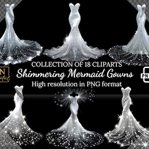 18 collections de cliparts de robes de mariée scintillantes avec licence commerciale gratuite • Images clipart de robes de sirène en diamant • Graphiques de robe en tulle scintillant
