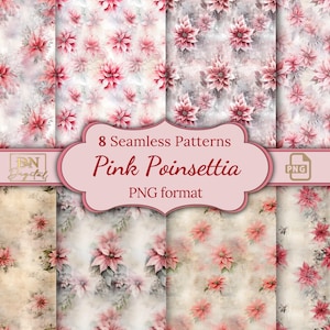 Colección de patrones digitales sin costuras de flores de Pascua rosadas • Papel sin costuras de Navidad rosa vintage • Papel con patrón imprimible para diario de Navidad rosa
