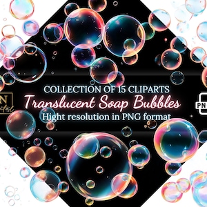 Collezione di clipart con sovrapposizioni di bolle di sapone traslucide • Sovrapposizioni di eteree bolle di sapone per effetti sorprendenti • Clip art PNG • Sovrapposizioni digitali