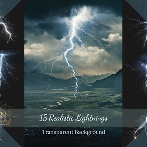 Realistic Lightning Overlays/Clipart Collection • Electrifying Lightning Strikes for Stunning Effects • PNG Clip Art • Digital Overlays