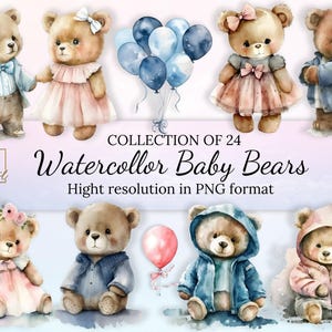 24 niedliche rosa und blaue Baby Bären Clipart • Schöne Teddy Bär Clipart für Baby Mädchen und Jungen • hohe Auflösung Sofortdownload