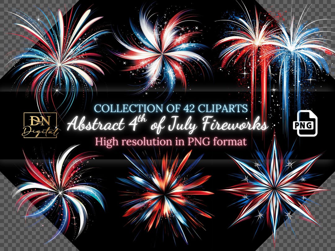 Abstract 4th of July Fireworks PNG Clipart • Patriotic Red White Blue ...
