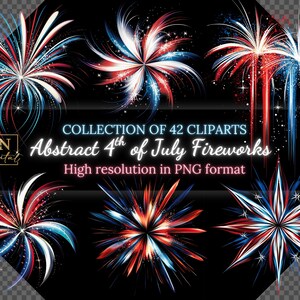 Abstraktes Feuerwerk am 4. Juli PNG Clipart • Vaterländische Rot-Weiß-Blau-Overlays • hochauflösende digitale Kunst • kostenlose kommerzielle Lizenz