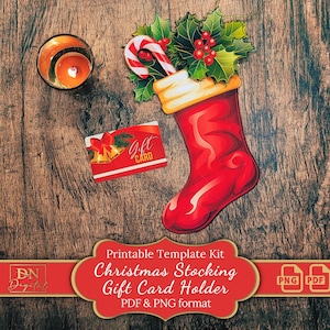Christmas Stocking Gift Card Holder Template • Handmade Christmas Card Holder • Printable PDFs • PNG Elements • Winter Holiday Crafts