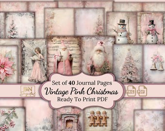 Vintage Pink Christmas Journal Pages • Winter Junk Journal Making Page Set for Festive Delights • Winter Holiday Illustrations