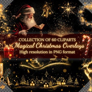 60 Magical Christmas Overlays Sparkling Light Clipart Christmas Gold Effect PNG Transparent Background Xmas Photo Overlay Festive Clip Art