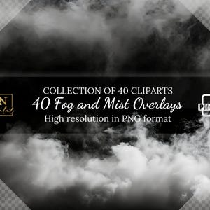 40 superpositions de brouillard et de brume de la collection • Images clipart PNG transparents haute résolution pour projets créatifs • Superpositions pour motifs mystiques