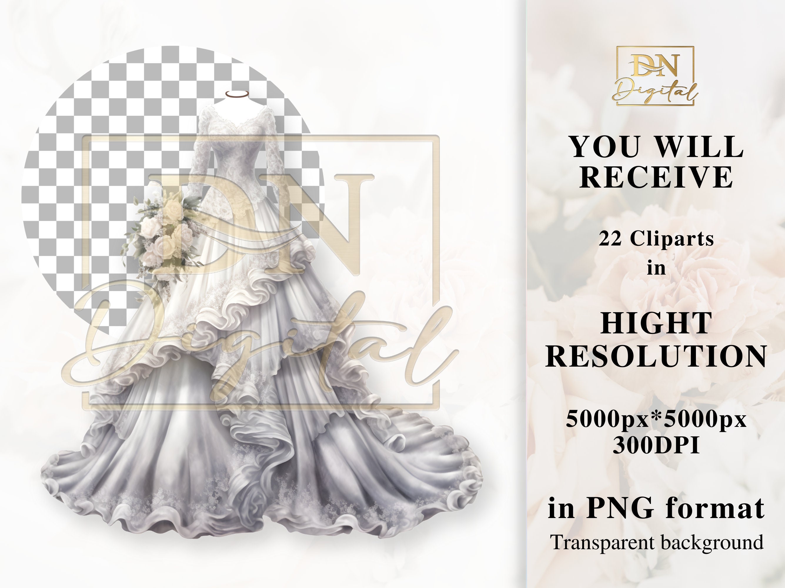 22 Wedding Dresses Clipart Collection With Free Commercial - Etsy