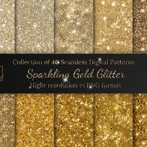 40 Collezione di modelli digitali senza soluzione di continuità con glitter oro scintillanti • Carta digitale senza soluzione di continuità con glitter oro