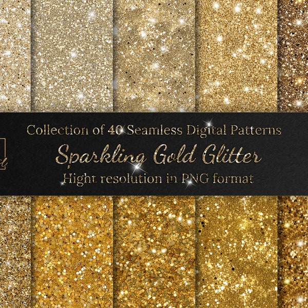 40 Sparkling Gold Glitter Seamless Digital Patterns Collection • Seamless Gold Glitter Digital Paper