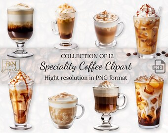 Colección de imágenes prediseñadas de café de especialidad con licencia comercial gratuita • Ilustraciones de café de especialidad • Alta resolución • Formato PNG