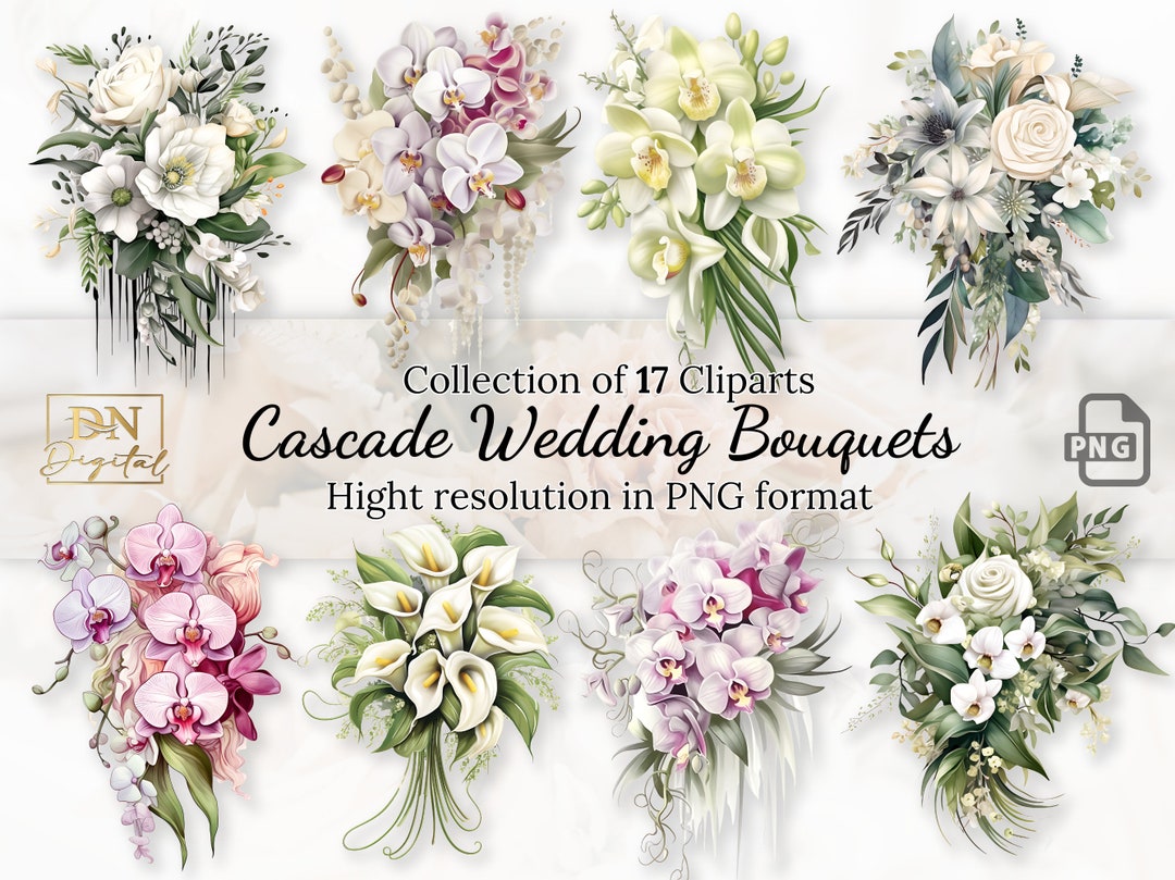 17 Cascade Wedding Bouquets Clipart Collection With Free Commercial License  • Flower Bouquets Illustration • Wedding Flowers - Etsy, image size:1080x809