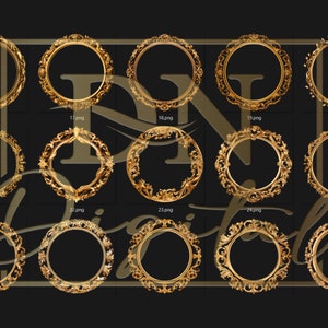 Antike runde Goldrahmen-Clipartsammlung mit kostenloser kommerzieller Lizenz • Rokoko- und Barock-Clipart im Vintage-Stil für elegante Designs Bild 4