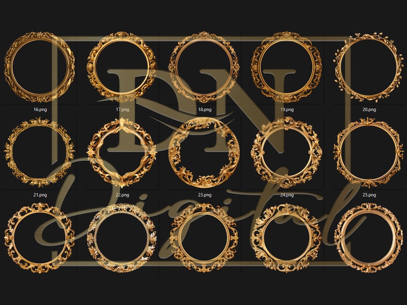 Antike runde Goldrahmen-Clipartsammlung mit kostenloser kommerzieller Lizenz • Rokoko- und Barock-Clipart im Vintage-Stil für elegante Designs Bild 4