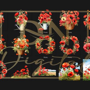 45 Watercolor Poppies Clipart Collection With Free Commercial License • Red Poppy Ilustrations • Blooming Watercolor Red Poppies image 5