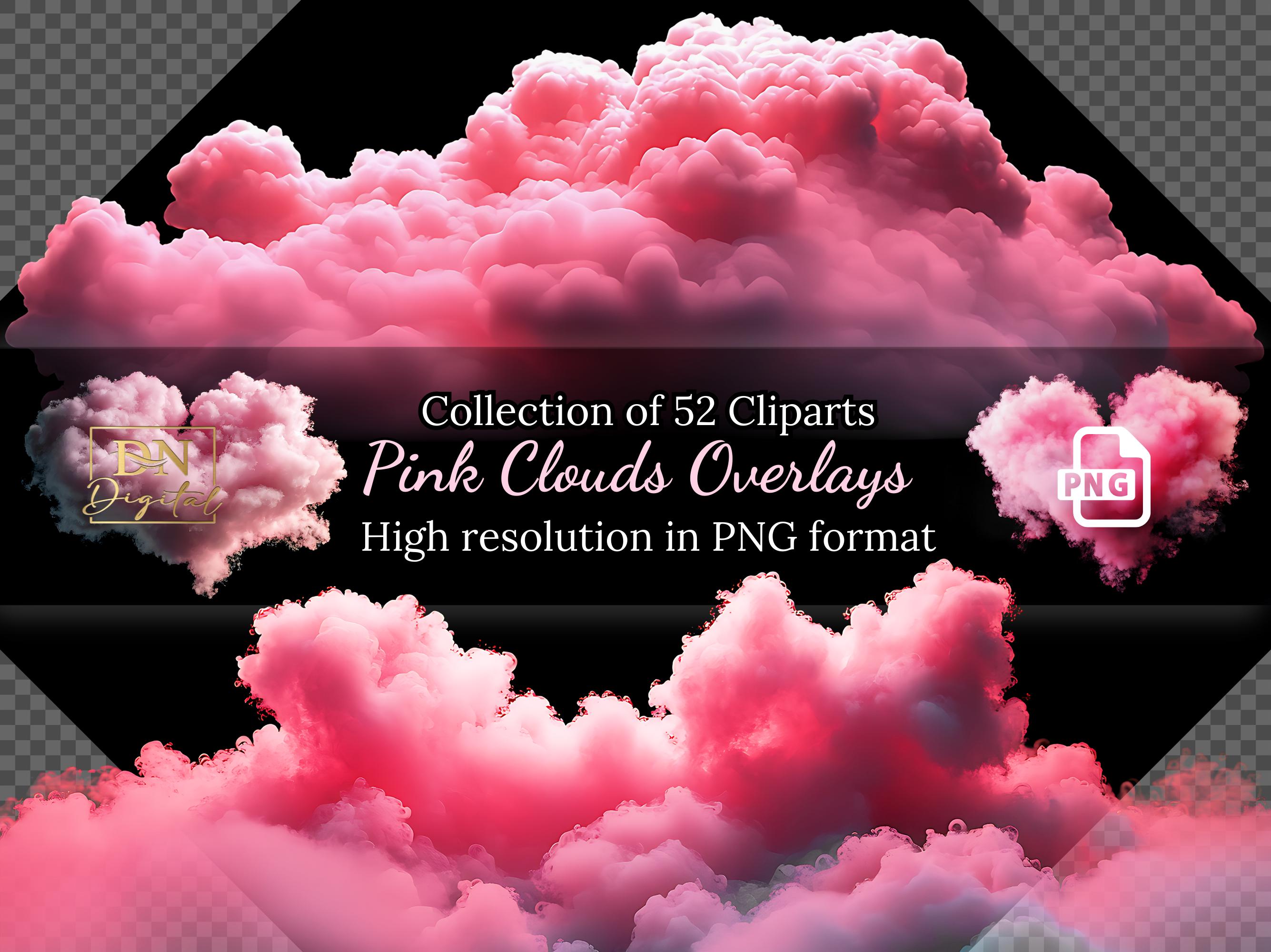 Pink Cloud Overlays • 52 Transparent Background Clouds PNG for Photo Editing • Romantic Pink Heart Cloud Cliparts for Valentine's Day