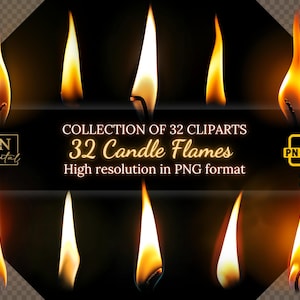 32 Kerzenflammen Overlays/Clipart Sammlung • Lebhafte Kerzenflammen für intensive und feurige Designs • PNG Clip Art • Digitale Overlays