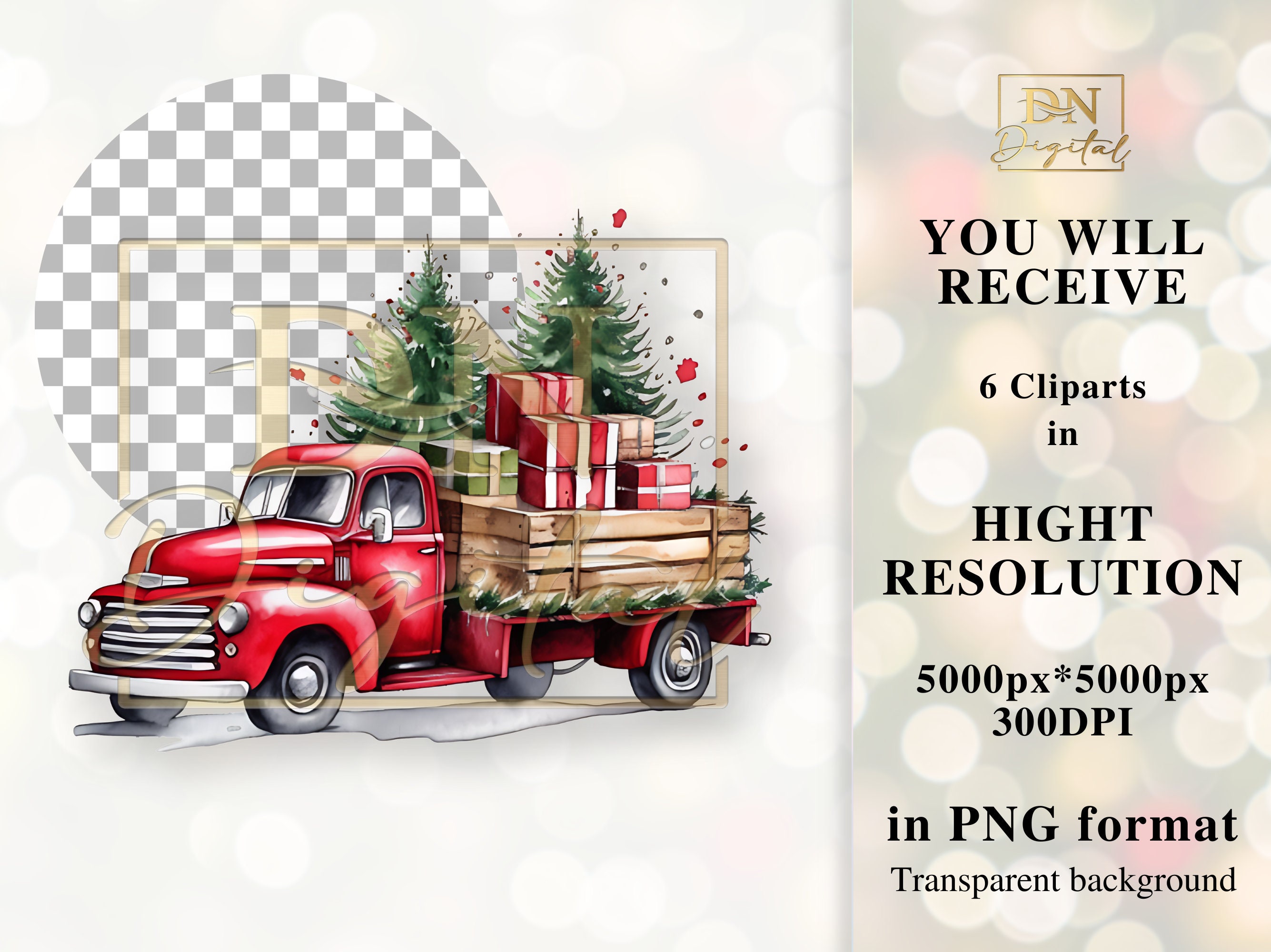 Watercolor Christmas Red Truck Clipart Collection Christmas - Etsy