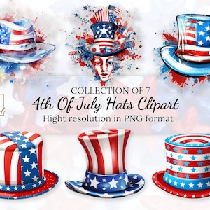 Collection de cliparts de chapeaux du 4 juillet avec licence commerciale gratuite • Illustrations de chapeaux • Haute résolution • PNG avec fond transparent