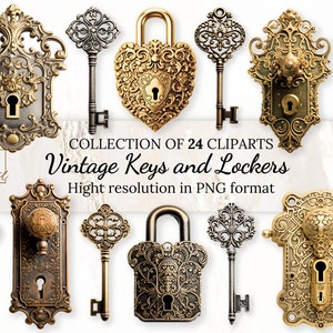 Vintage Keys and Lockers Collection With Free Commercial License • Antique Keys Clip Art  for Elegant Designs