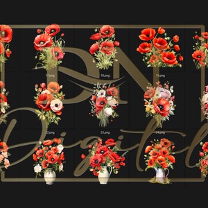 45 Watercolor Poppies Clipart Collection With Free Commercial License • Red Poppy Ilustrations • Blooming Watercolor Red Poppies image 4