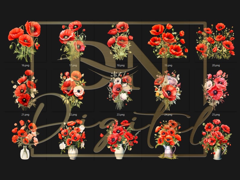 45 Watercolor Poppies Clipart Collection With Free Commercial License • Red Poppy Ilustrations • Blooming Watercolor Red Poppies image 4