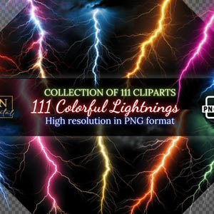 111 Colorful Lightning Overlays/Clipart Collection • Electrifying Lightning Strikes for Stunning Effects • PNG Clip Art • Digital Overlays