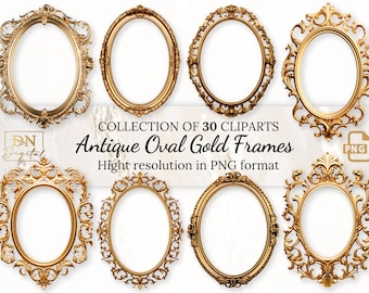 Antique Oval Gold Frames Clipart Collection With Free Commercial License • Rococo and Baroque Vintage Golden Clip Art  for Timeless Designs
