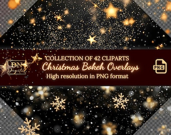 42 Christmas Bokeh Overlays with Transparent Background • Winter Holiday Out of Focus Lights Clipart for Festive Photos & Creative Designs
