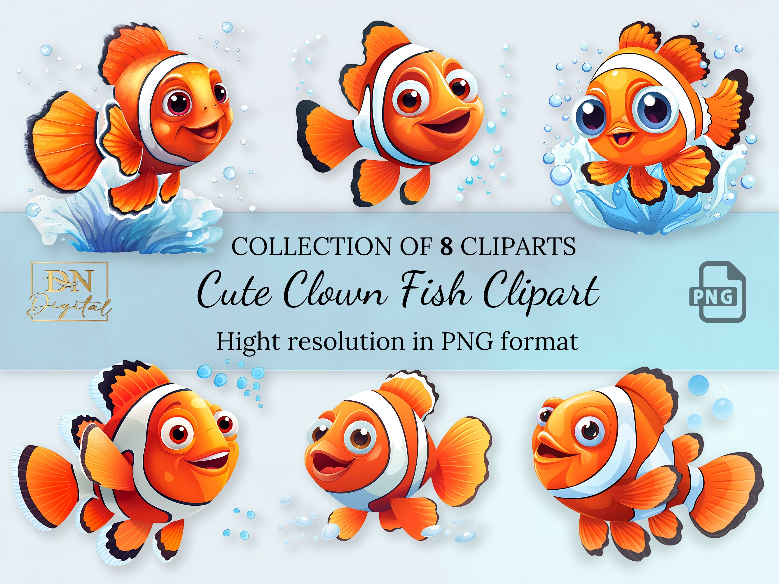 Cute Clown Fish Clipart Collection With Free Commercial License Clown Fish  Ilustrations Hight Resolution PNG Files 