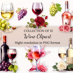 Wine Clipart Collection With Free Commercial License  • Wine Bottles and Glasses Ilustrations • Hight Resolution • PNG Format